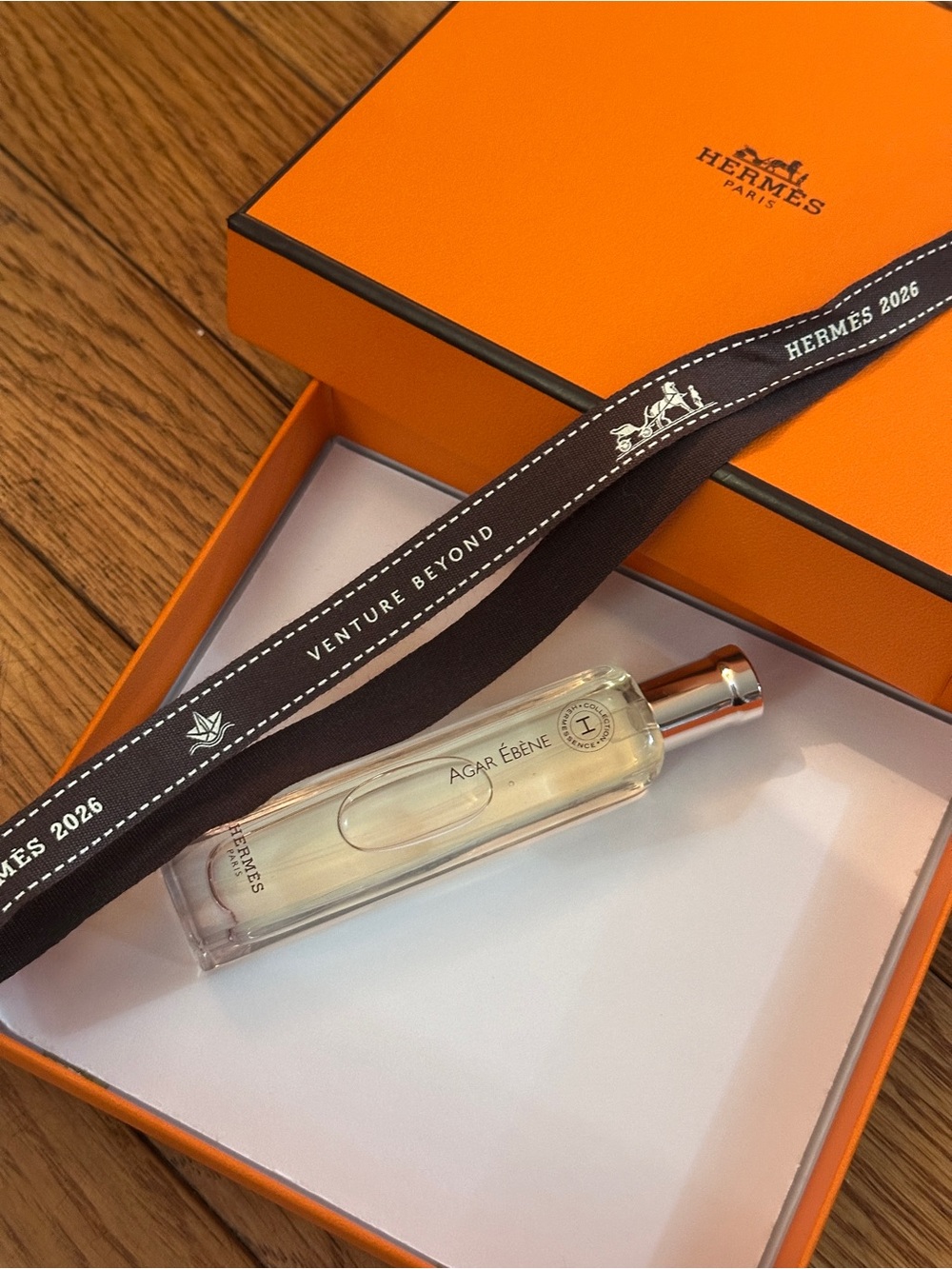 Hermes Body Wash Bottle with Orange Gift Box and Black Ribbon